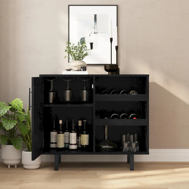 Mobile credenza/bar grigio/marrone chiaro/nero – spazio contenitivo aperto e chiuso, utente singolo