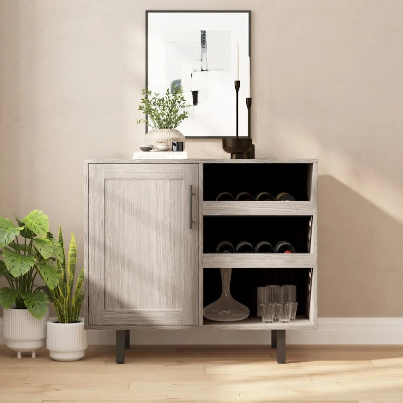Mobile credenza/bar grigio/marrone chiaro/nero – spazio contenitivo aperto e chiuso, utente singolo