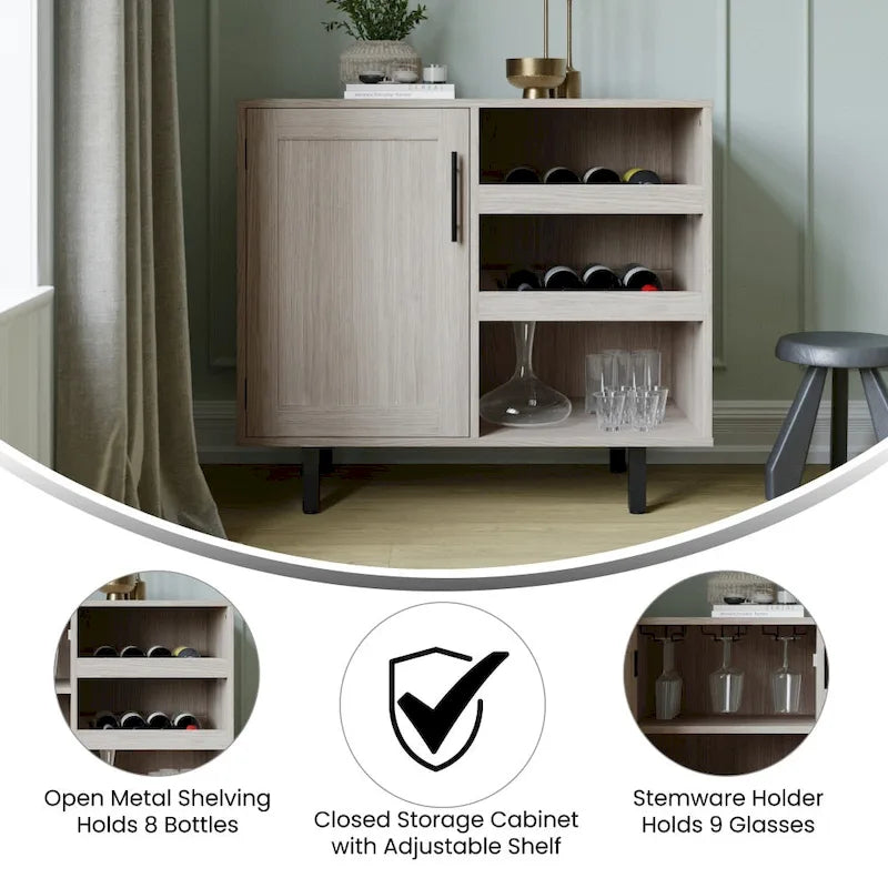 Mobile credenza/bar grigio/marrone chiaro/nero – spazio contenitivo aperto e chiuso, utente singolo