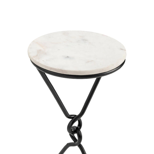 Tavolino rotondo d'appoggio con piano in marmo bianco e nero, 1 persona, 33x33x58,4 cm