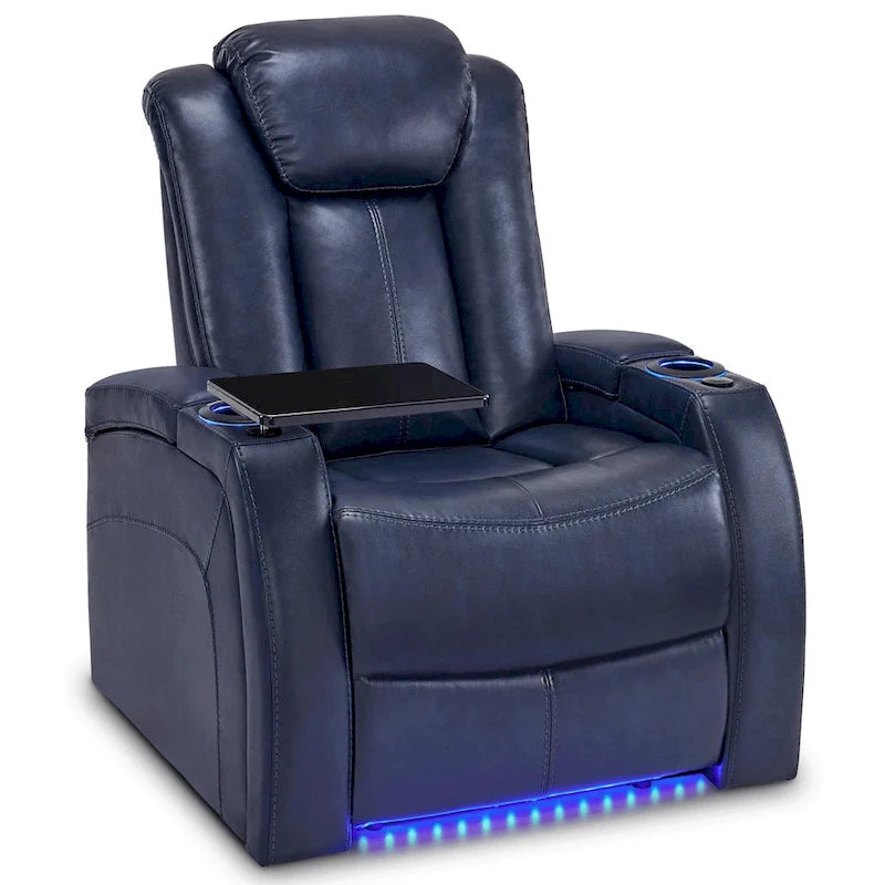 Poltrona reclinabile elettrica blu/nera/grigia con LED e tavolino, monoposto