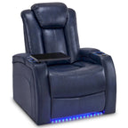 Poltrona reclinabile elettrica blu/nera/grigia con LED e tavolino, monoposto