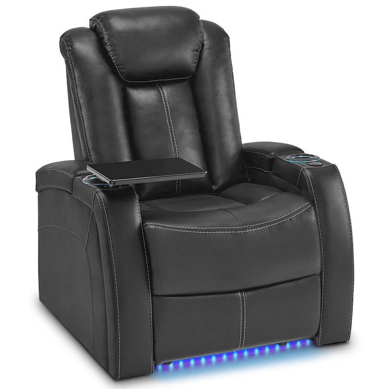Poltrona reclinabile elettrica blu/nera/grigia con LED e tavolino, monoposto
