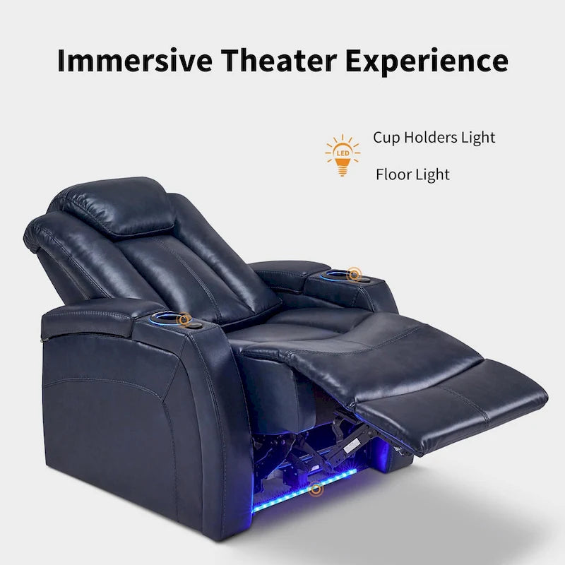 Poltrona reclinabile elettrica blu/nera/grigia con LED e tavolino, monoposto