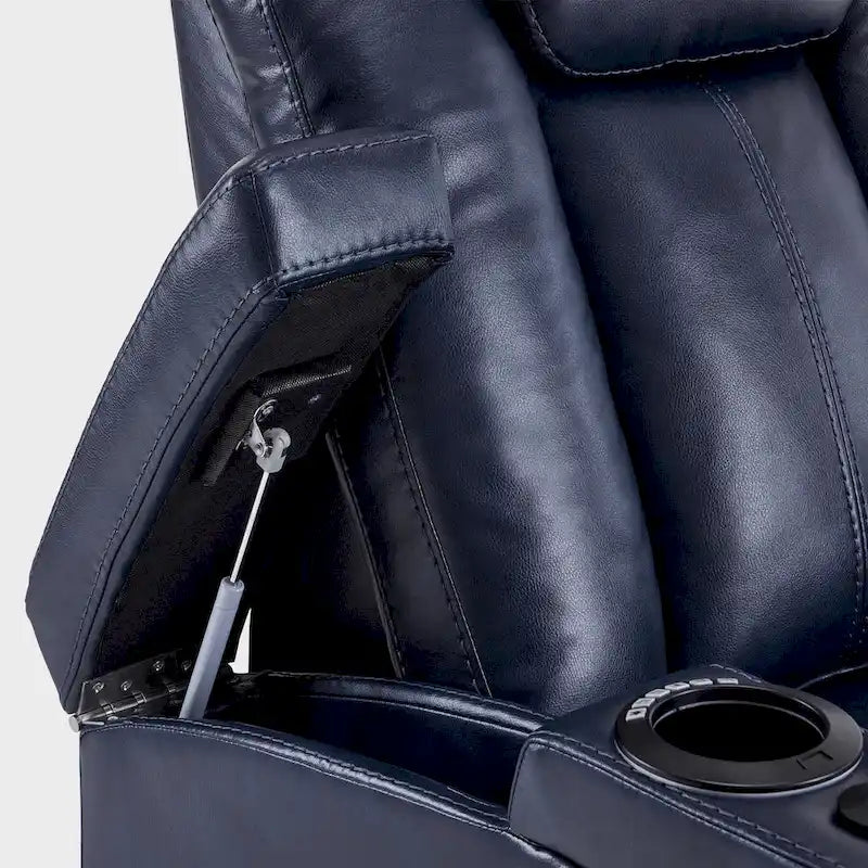 Poltrona reclinabile elettrica blu/nera/grigia con LED e tavolino, monoposto