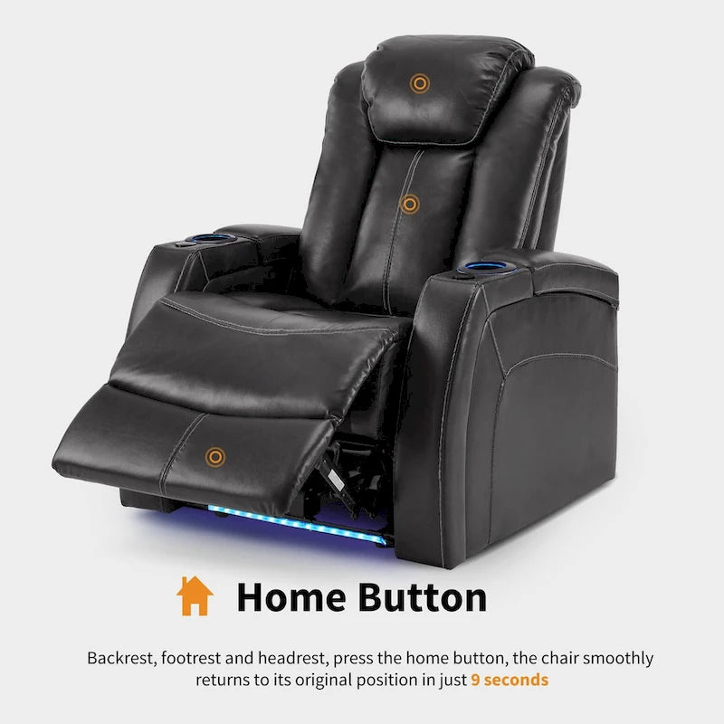 Poltrona reclinabile elettrica blu/nera/grigia con LED e tavolino, monoposto