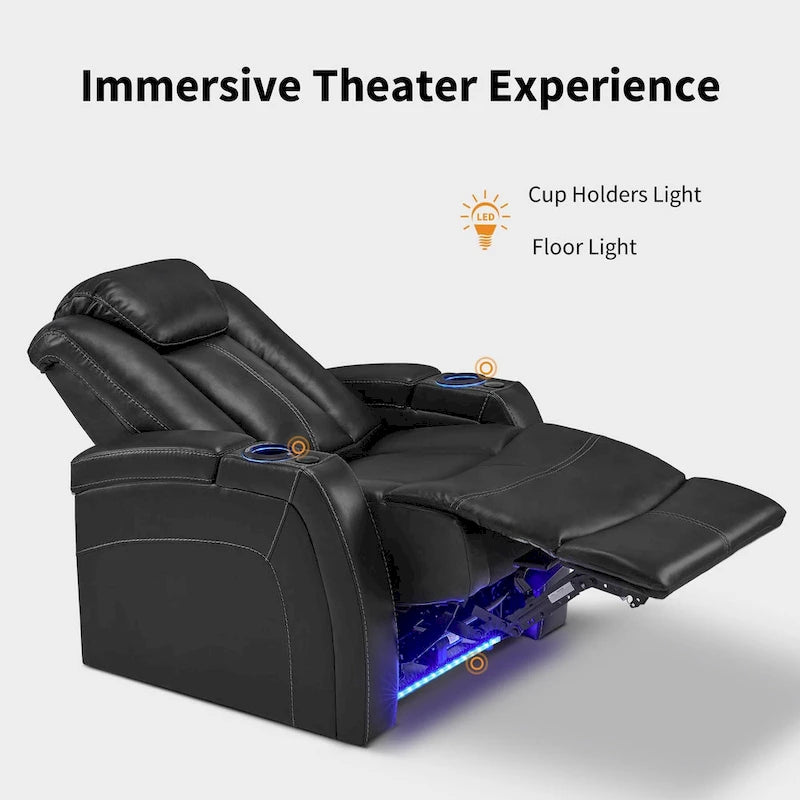 Poltrona reclinabile elettrica blu/nera/grigia con LED e tavolino, monoposto