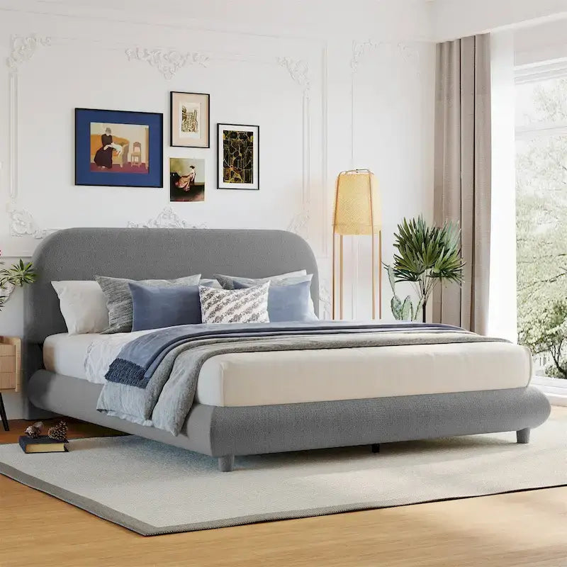 Letto a piattaforma imbottito in pile Teddy Queen Size con tessuto spesso