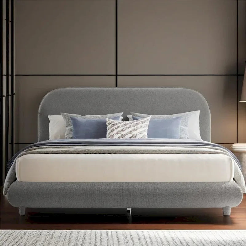 Teddy Fleece Queen Size Upholstered Platform Bed with Thick Fabric