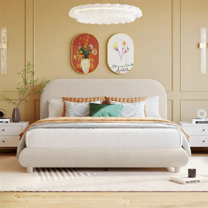Letto a piattaforma imbottito in pile Teddy Queen Size con tessuto spesso