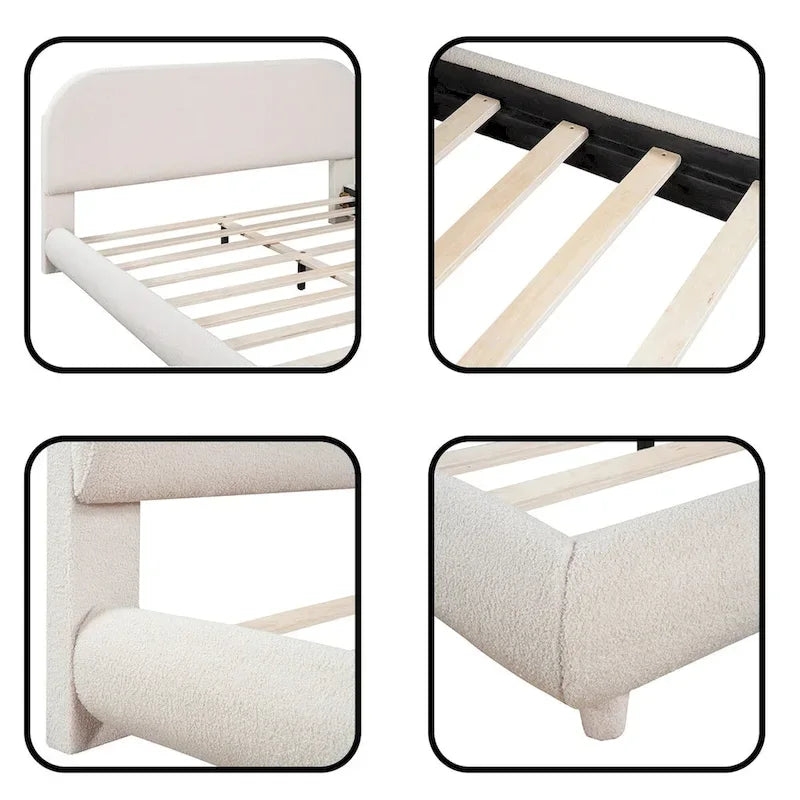 Letto a piattaforma imbottito in pile Teddy Queen Size con tessuto spesso