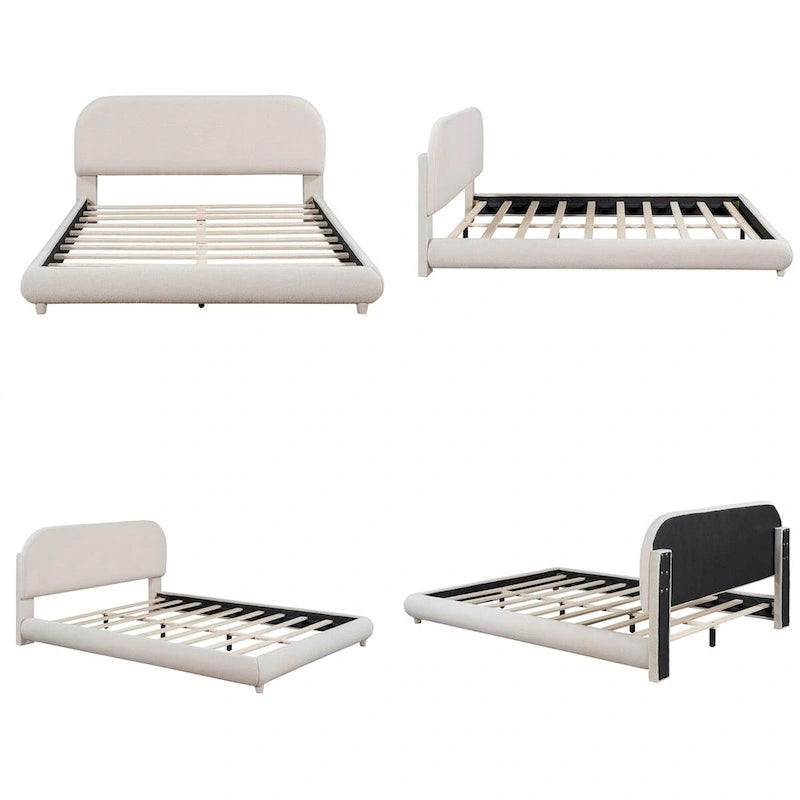 Letto a piattaforma imbottito in pile Teddy Queen Size con tessuto spesso