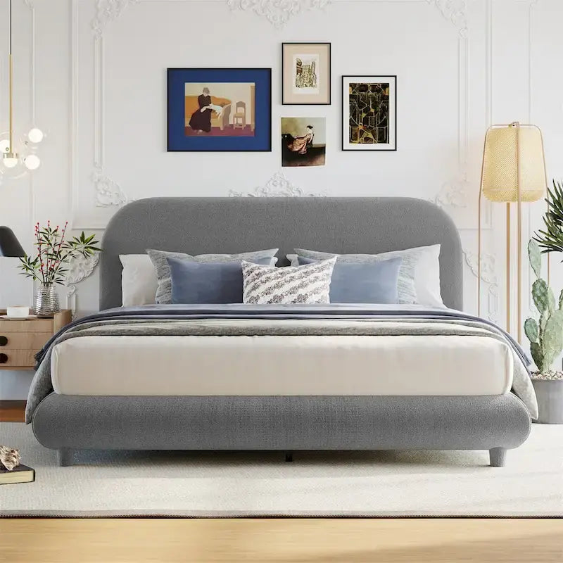 Letto a piattaforma imbottito in pile Teddy Queen Size con tessuto spesso