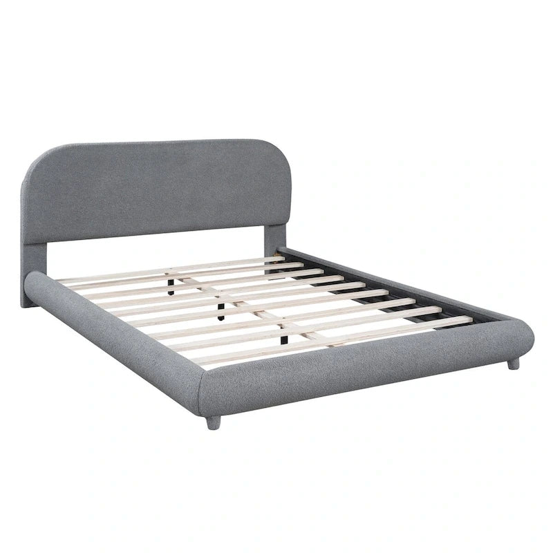 Letto a piattaforma imbottito in pile Teddy Queen Size con tessuto spesso