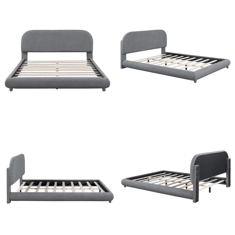 Letto a piattaforma imbottito in pile Teddy Queen Size con tessuto spesso