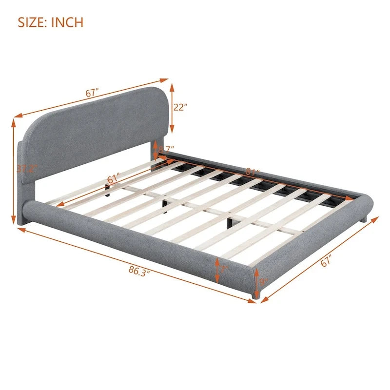 Letto a piattaforma imbottito in pile Teddy Queen Size con tessuto spesso