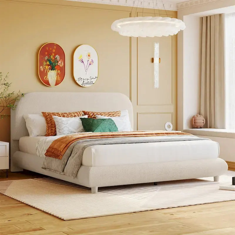 Letto a piattaforma imbottito in pile Teddy Queen Size con tessuto spesso