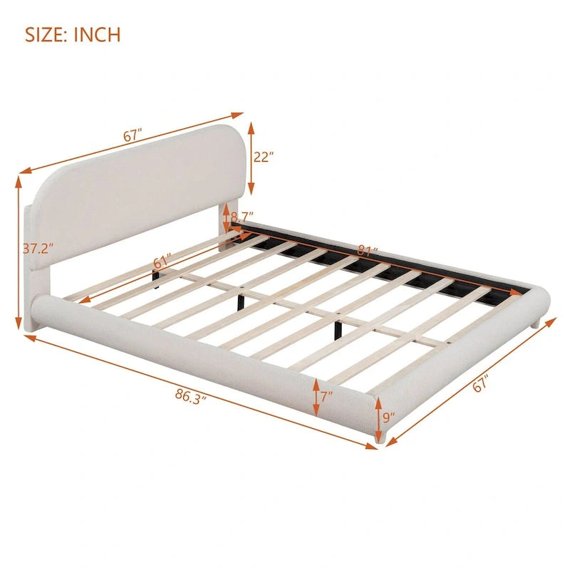 Letto a piattaforma imbottito in pile Teddy Queen Size con tessuto spesso