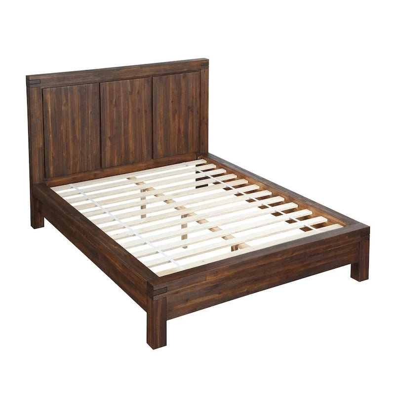 Letto California King Gael a Basso Profilo, Stile Rustico, in Legno di Acacia Marrone