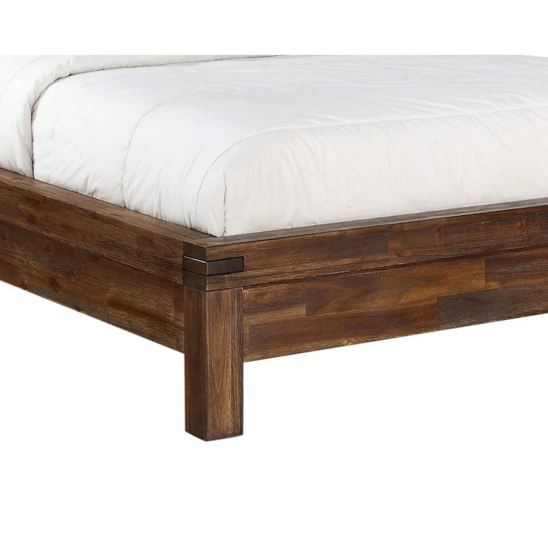 Letto California King Gael a Basso Profilo, Stile Rustico, in Legno di Acacia Marrone