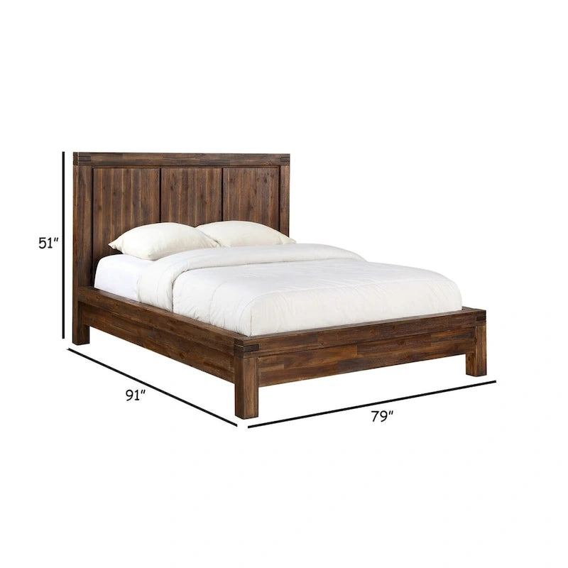 Letto California King Gael a Basso Profilo, Stile Rustico, in Legno di Acacia Marrone