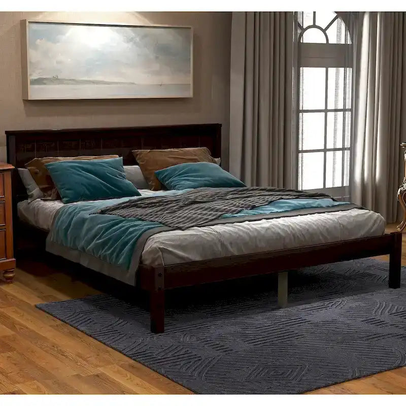Struttura letto a piattaforma White/Espresso/Quercia con testiera, singolo/matrimoniale/queen, 1-2 persone
