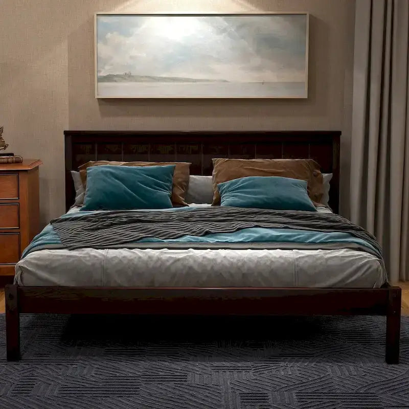 Struttura letto a piattaforma White/Espresso/Quercia con testiera, singolo/matrimoniale/queen, 1-2 persone