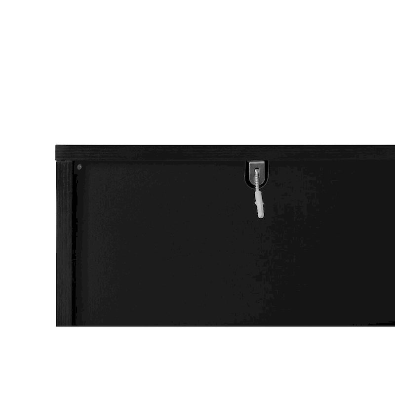 Cassettiera a 5 cassetti, nero/noce, intreccio in rattan, singola