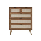 Cassettiera a 5 cassetti, nero/noce, intreccio in rattan, singola