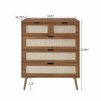 Cassettiera a 5 cassetti, nero/noce, intreccio in rattan, singola