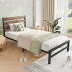Platform Bed Frame with Rustic Vintage Wood Headboard