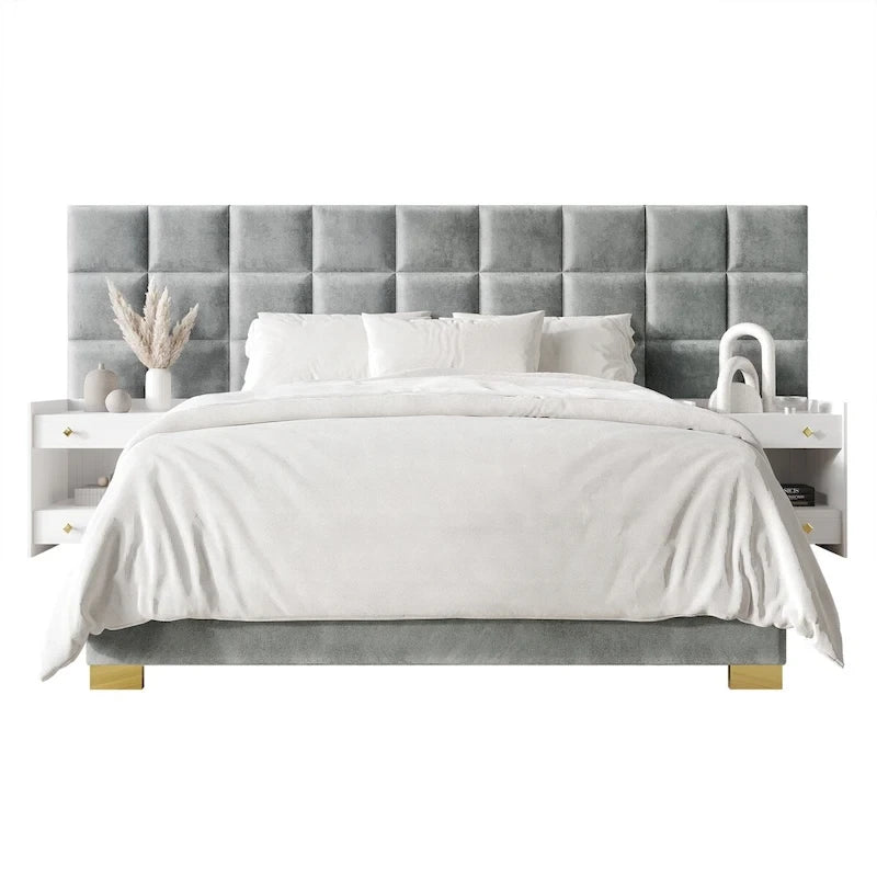 Camera da letto Silver Grey / Black Velvet per 2 – Queen & King