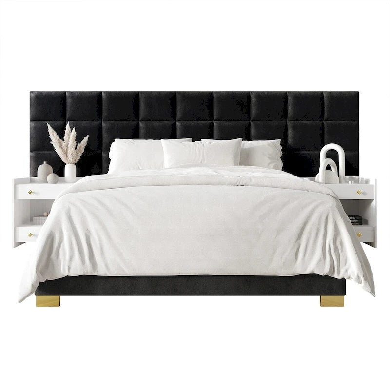 Camera da letto Silver Grey / Black Velvet per 2 – Queen & King