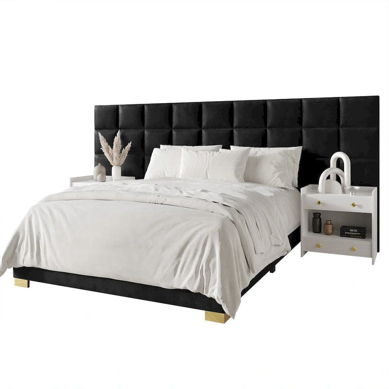 Camera da letto Silver Grey / Black Velvet per 2 – Queen & King