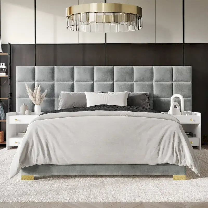 Camera da letto Silver Grey / Black Velvet per 2 – Queen & King