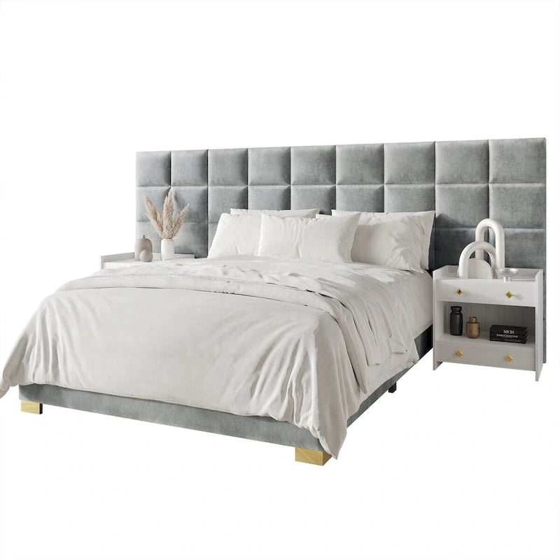 Camera da letto Silver Grey / Black Velvet per 2 – Queen & King