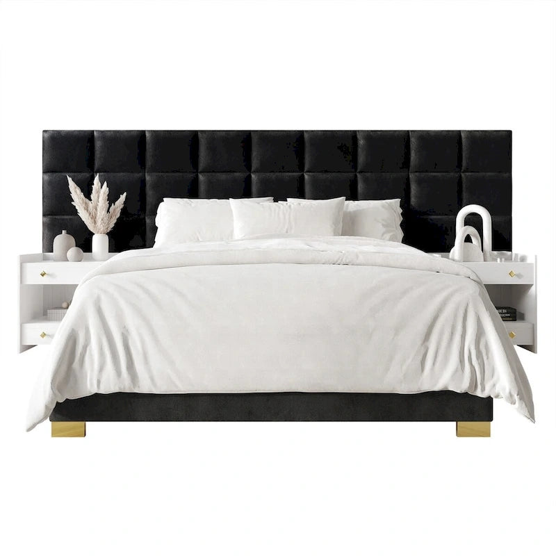 Camera da letto Silver Grey / Black Velvet per 2 – Queen & King