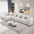 Divano modulare a L con chaise longue a sinistra, in velluto beige, 2–3 posti