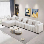 Divano modulare a L con chaise longue a sinistra, in velluto beige, 2–3 posti