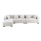 Divano modulare a L con chaise longue a sinistra, in velluto beige, 2–3 posti
