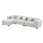 Divano modulare a L con chaise longue a sinistra, in velluto beige, 2–3 posti