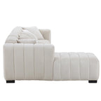 Divano modulare a L con chaise longue a sinistra, in velluto beige, 2–3 posti