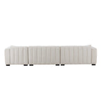 Divano modulare a L con chaise longue a sinistra, in velluto beige, 2–3 posti