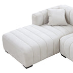 Divano modulare a L con chaise longue a sinistra, in velluto beige, 2–3 posti