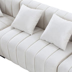 Divano modulare a L con chaise longue a sinistra, in velluto beige, 2–3 posti