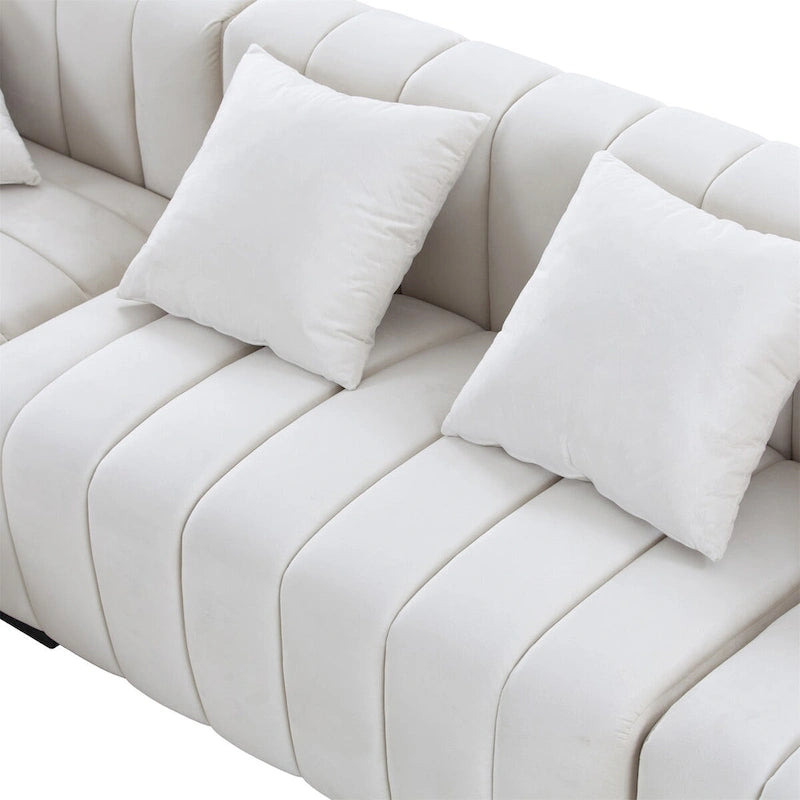 Divano modulare a L con chaise longue a sinistra, in velluto beige, 2–3 posti