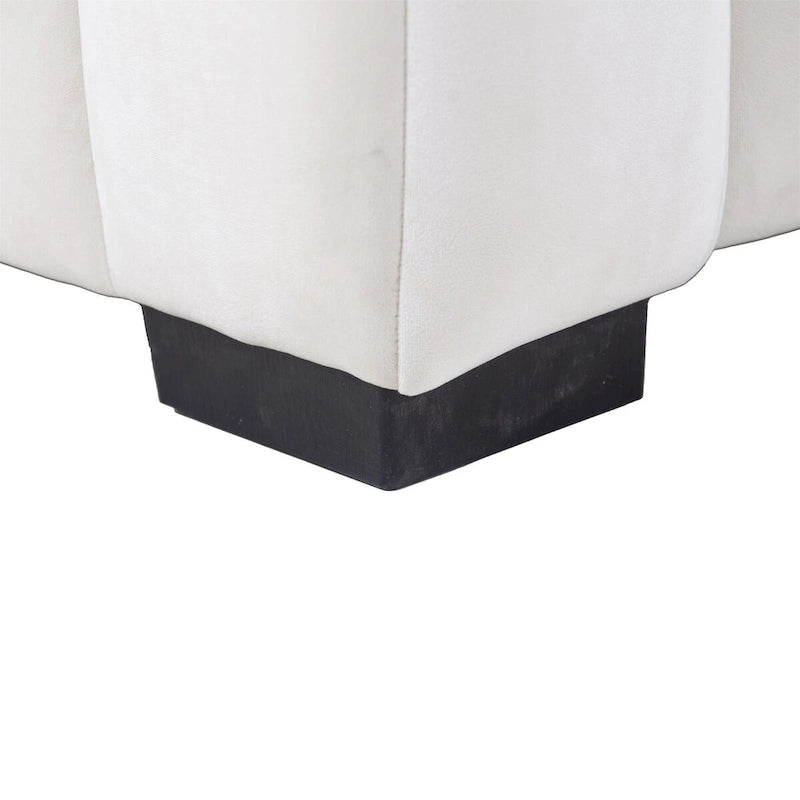 Divano modulare a L con chaise longue a sinistra, in velluto beige, 2–3 posti