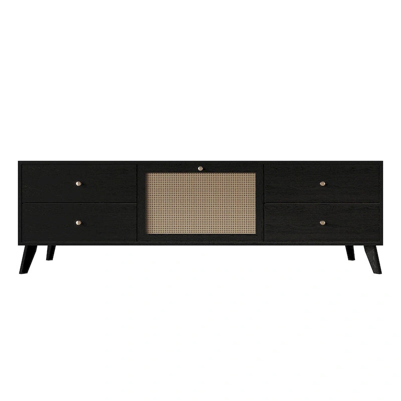 Mobile TV nero Mid-Century, 4 cassetti, adatto per TV fino a 60"
