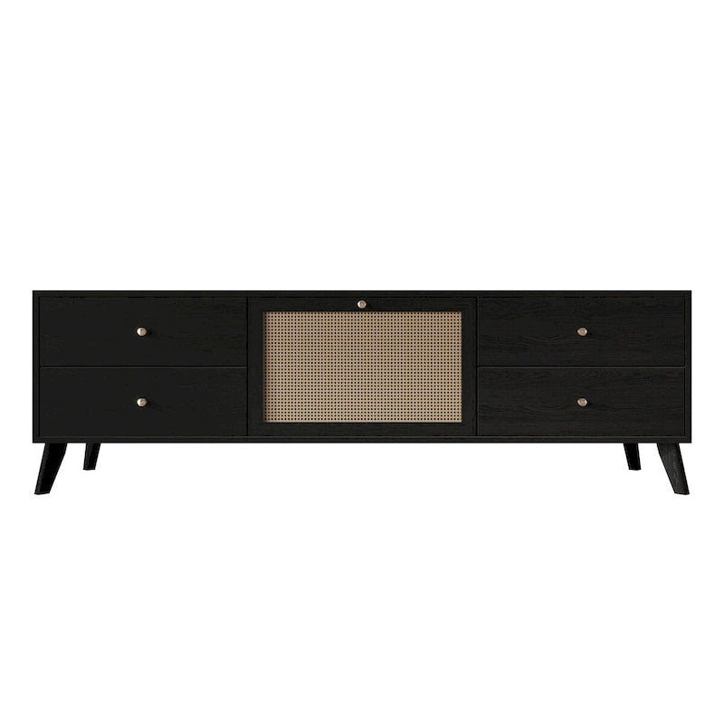 Mobile TV nero Mid-Century, 4 cassetti, adatto per TV fino a 60"