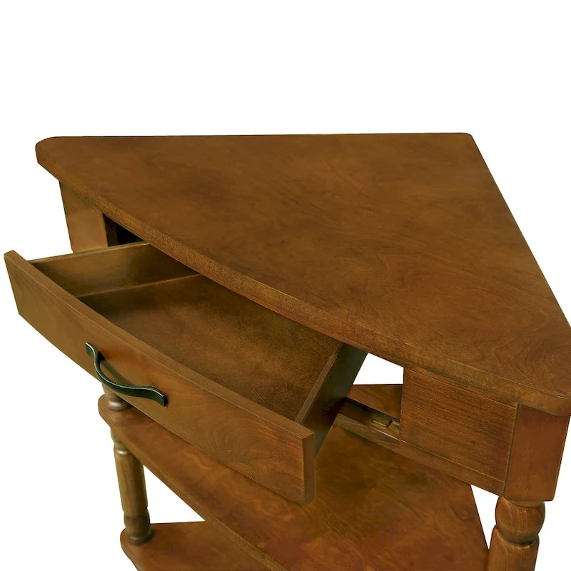 Tavolino angolare a 3 ripiani triangolare, singolo, espresso/bianco